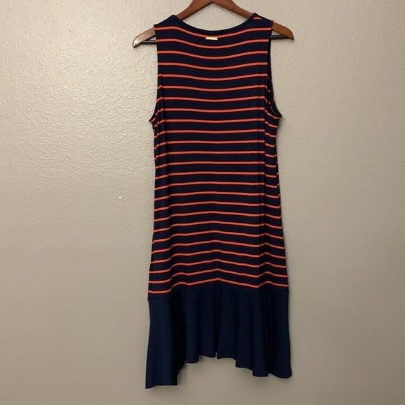 MICHAEL Michael Kors Womans Shark Bite Hem Dress. Blue with Orange/red stripes L - Picture 9 of 10
